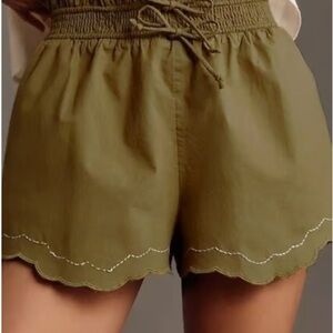 Anthropologie  LARGE Olive Green Drawstring Scallop Hem Shorts **SOLD OUT **